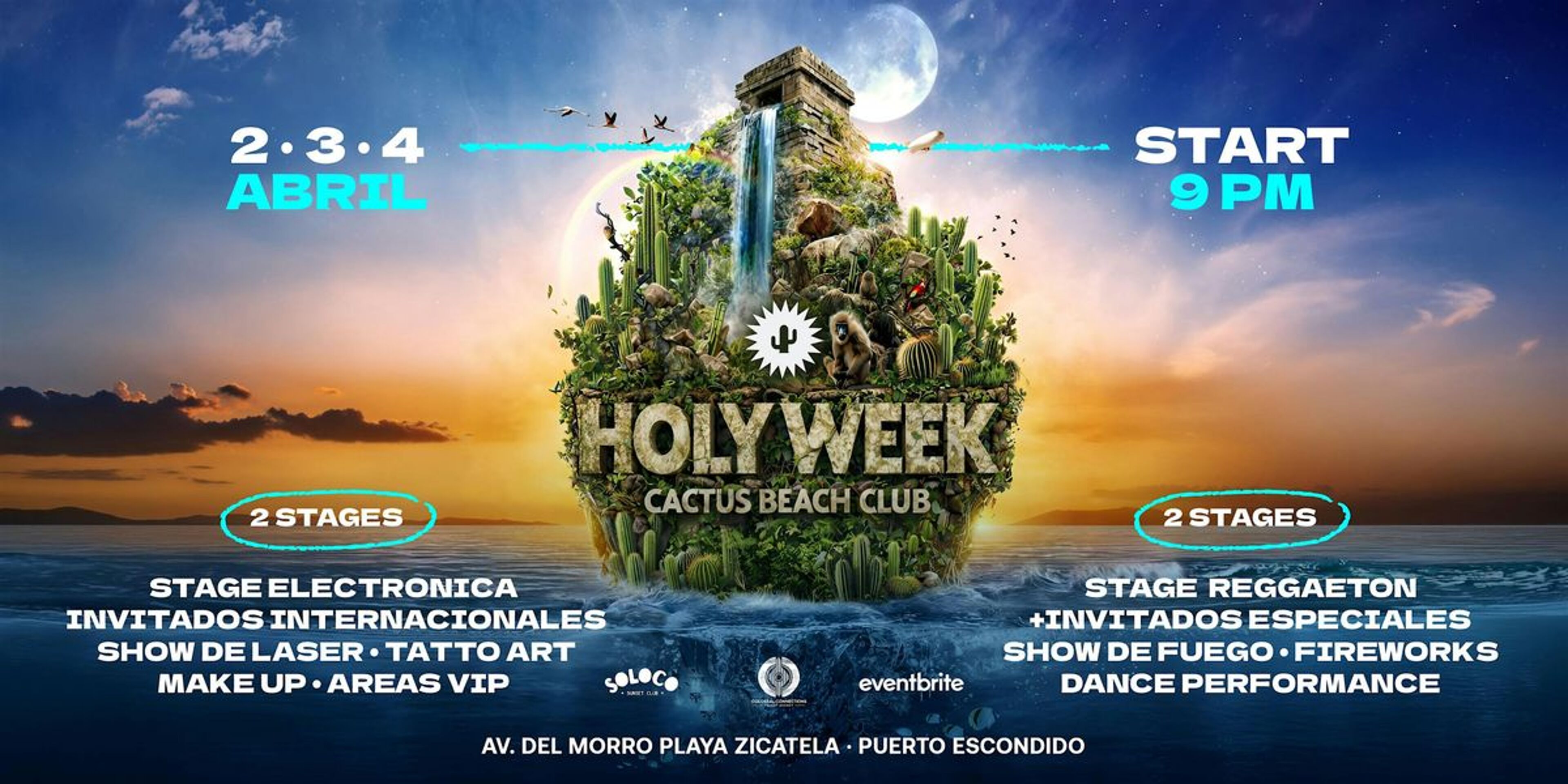 Imagen de portada para el evento: HOLY WEEK FESTIVAL 2026 | 2–4 Abril | 2 Stages +20 Artistas | Cactus Beach